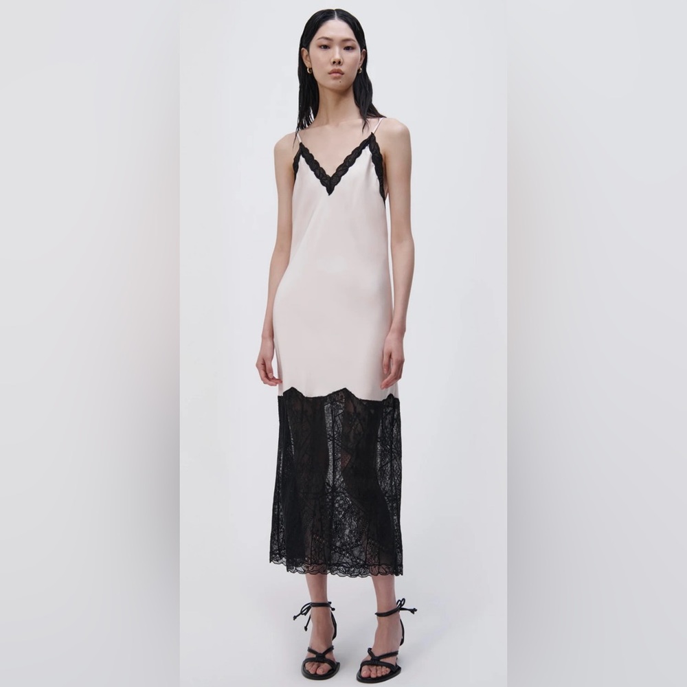 Jonathan Simkhai TRISH PATCHWORK LACE MIDI SLIP DRESS, size Small NWT!